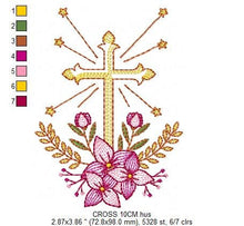 Cargar imagen en el visor de la galería, Cross embroidery designs - Religious embroidery design machine embroidery pattern - Catholic embroidery file - Cross with flowers Eucharist
