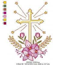 Laden Sie das Bild in den Galerie-Viewer, Cross embroidery designs - Religious embroidery design machine embroidery pattern - Catholic embroidery file - Cross with flowers Eucharist
