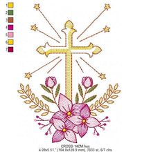 Laden Sie das Bild in den Galerie-Viewer, Cross embroidery designs - Religious embroidery design machine embroidery pattern - Catholic embroidery file - Cross with flowers Eucharist
