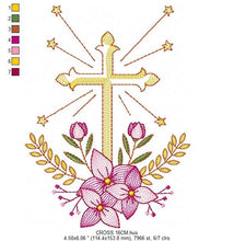 Cargar imagen en el visor de la galería, Cross embroidery designs - Religious embroidery design machine embroidery pattern - Catholic embroidery file - Cross with flowers Eucharist
