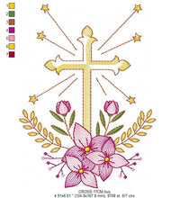 Cargar imagen en el visor de la galería, Cross embroidery designs - Religious embroidery design machine embroidery pattern - Catholic embroidery file - Cross with flowers Eucharist
