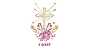 Cross embroidery designs - Religious embroidery design machine embroidery pattern - Catholic embroidery file - Cross with flowers Eucharist