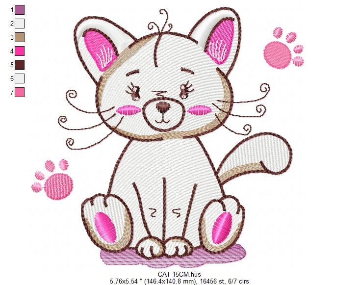 Cat embroidery design - Animal embroidery designs machine embroidery pattern - Kitten embroidery file - baby girl embroidery cat design Marcia Embroidery