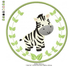 Zebra embroidery designs - Safari embroidery design machine embroidery pattern - Animal embroidery file - Zebra with applique frame pes jef