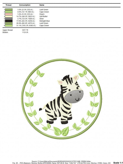 Zebra embroidery designs - Safari embroidery design machine embroidery pattern - Animal embroidery file - Zebra with applique frame pes jef