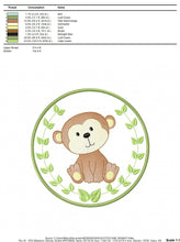 Laden Sie das Bild in den Galerie-Viewer, Monkey embroidery designs - Safari embroidery design machine embroidery pattern - Animal embroidery file - Monkey with applique frame pes
