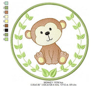 Load image into Gallery viewer, Monkey embroidery designs - Safari embroidery design machine embroidery pattern - Animal embroidery file - Monkey with applique frame pes
