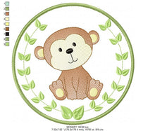 Laden Sie das Bild in den Galerie-Viewer, Monkey embroidery designs - Safari embroidery design machine embroidery pattern - Animal embroidery file - Monkey with applique frame pes
