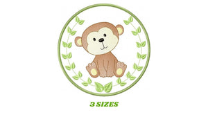 Monkey embroidery designs - Safari embroidery design machine embroidery pattern - Animal embroidery file - Monkey with applique frame pes