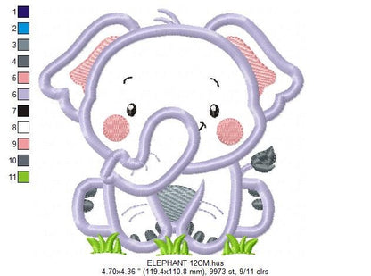 Elephant applique embroidery designs - Safari wild animal machine embroidery pattern - Baby Boy file - Instant digital download pes jef dst