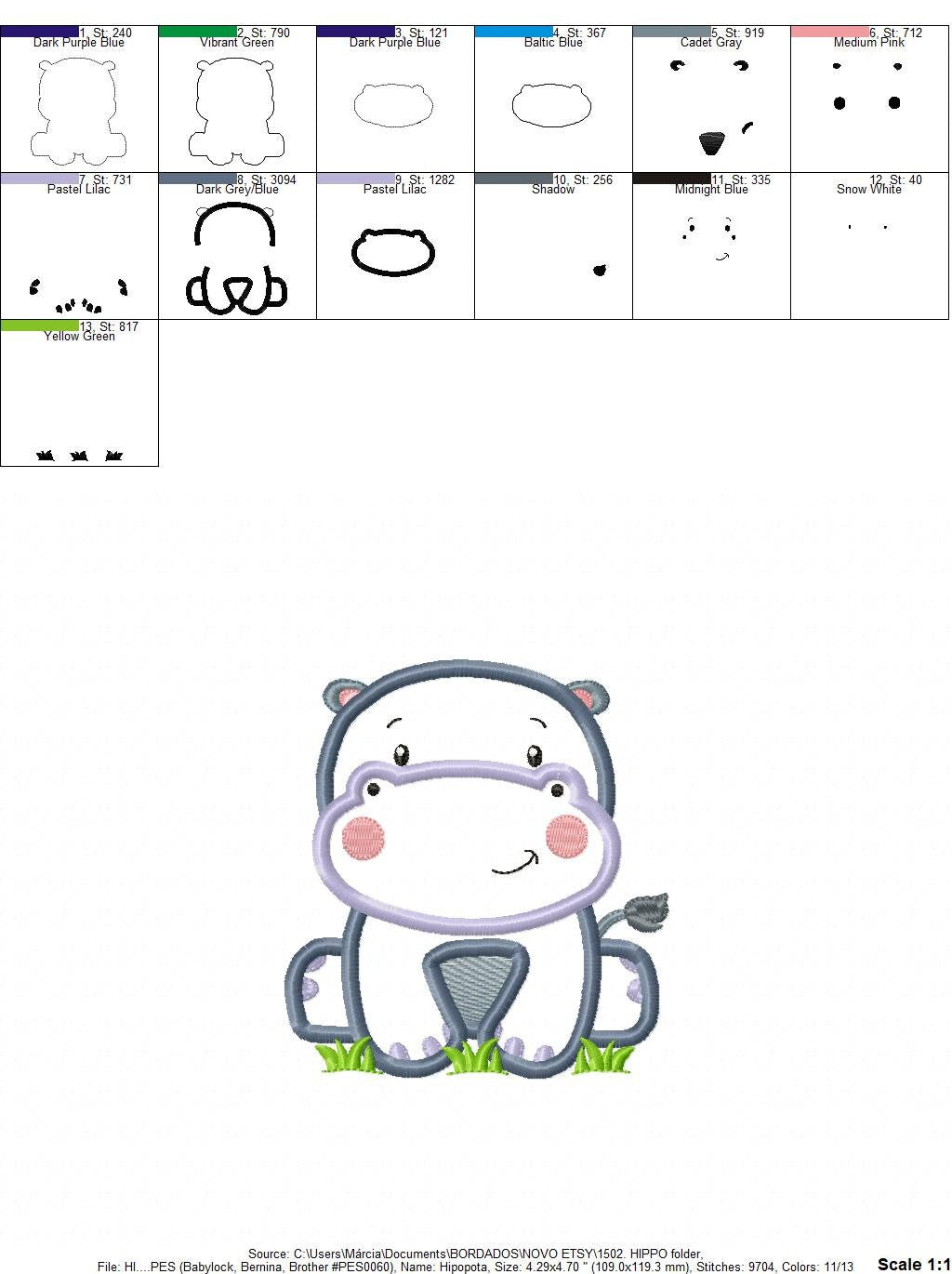 Hippo embroidery designs - Safari embroidery design machine embroidery pattern - Animal embroidery file hippo applique pattern download pes