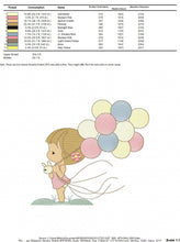 Laden Sie das Bild in den Galerie-Viewer, Baby girl embroidery designs - Toddler embroidery design machine embroidery pattern - girl with balloons embroidery file - kid embroidery
