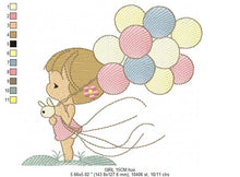 Load image into Gallery viewer, Baby girl embroidery designs - Toddler embroidery design machine embroidery pattern - girl with balloons embroidery file - kid embroidery
