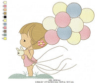 Carica l&#39;immagine nel visualizzatore di Gallery, Baby girl embroidery designs - Toddler embroidery design machine embroidery pattern - girl with balloons embroidery file - kid embroidery
