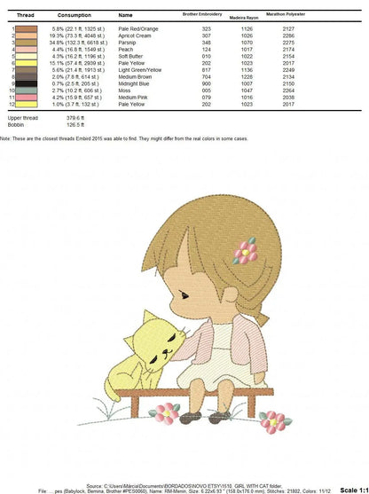 Baby girl embroidery designs - Toddler embroidery design machine embroidery pattern - Girl with cat spring garden - instant download Marcia Embroidery