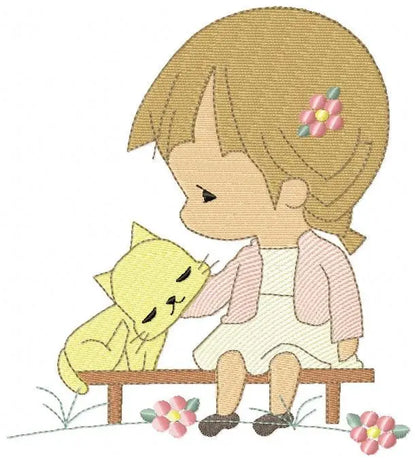 Baby girl embroidery designs - Toddler embroidery design machine embroidery pattern - Girl with cat spring garden - instant download Marcia Embroidery