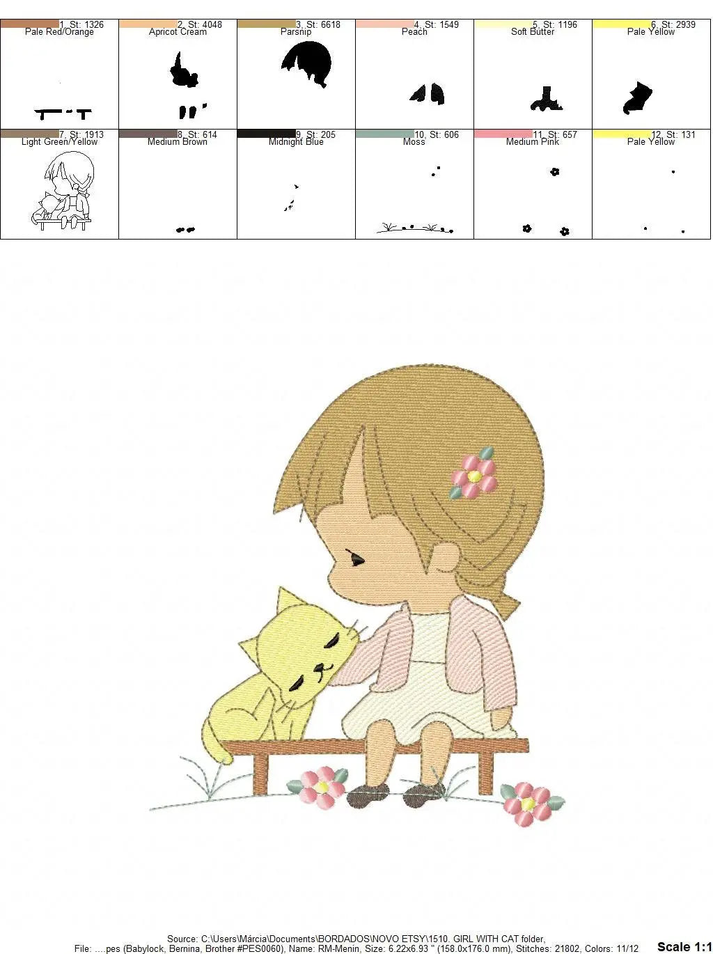 Baby girl embroidery designs - Toddler embroidery design machine embroidery pattern - Girl with cat spring garden - instant download Marcia Embroidery