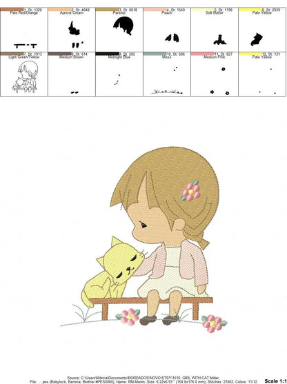 Baby girl embroidery designs - Toddler embroidery design machine embroidery pattern - Girl with cat spring garden - instant download Marcia Embroidery