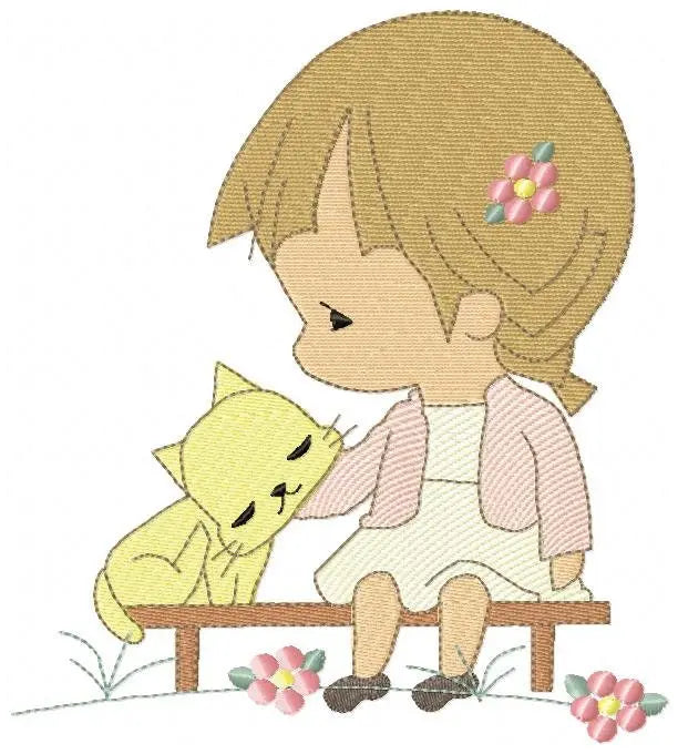 Baby girl embroidery designs - Toddler embroidery design machine embroidery pattern - Girl with cat spring garden - instant download Marcia Embroidery