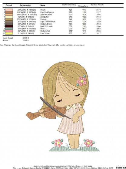 Violinist embroidery designs - Fairy embroidery design machine embroidery pattern - Pixie embroidery file - Fairy design Instant Download