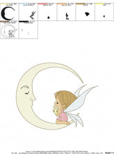 Charger l&#39;image dans la galerie, Fairy embroidery design - Baby girl embroidery designs machine embroidery pattern - Moon embroidery file - Girl moon flowers stars design
