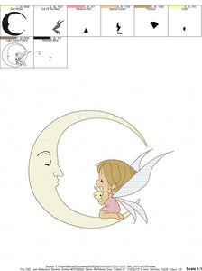 Fairy embroidery design - Baby girl embroidery designs machine embroidery pattern - Moon embroidery file - Girl moon flowers stars design