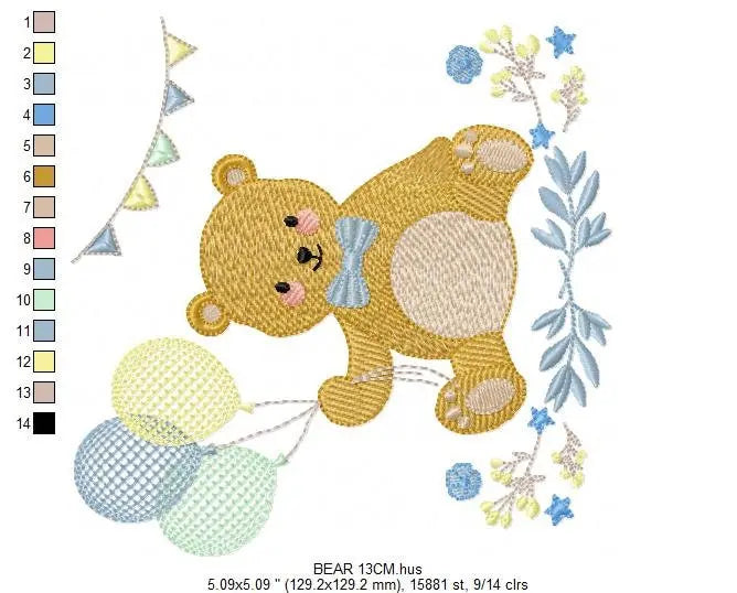 Birthday Bear embroidery designs - Animals embroidery design machine embroidery pattern - Bear embroidery file - baby boy embroidery pes jef Marcia Embroidery