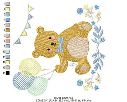 Birthday Bear embroidery designs - Animals embroidery design machine embroidery pattern - Bear embroidery file - baby boy embroidery pes jef Marcia Embroidery