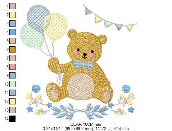 Birthday Bear embroidery designs - Animals embroidery design machine embroidery pattern - Bear embroidery file - baby boy embroidery pes jef Marcia Embroidery