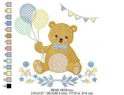 Birthday Bear embroidery designs - Animals embroidery design machine embroidery pattern - Bear embroidery file - baby boy embroidery pes jef Marcia Embroidery