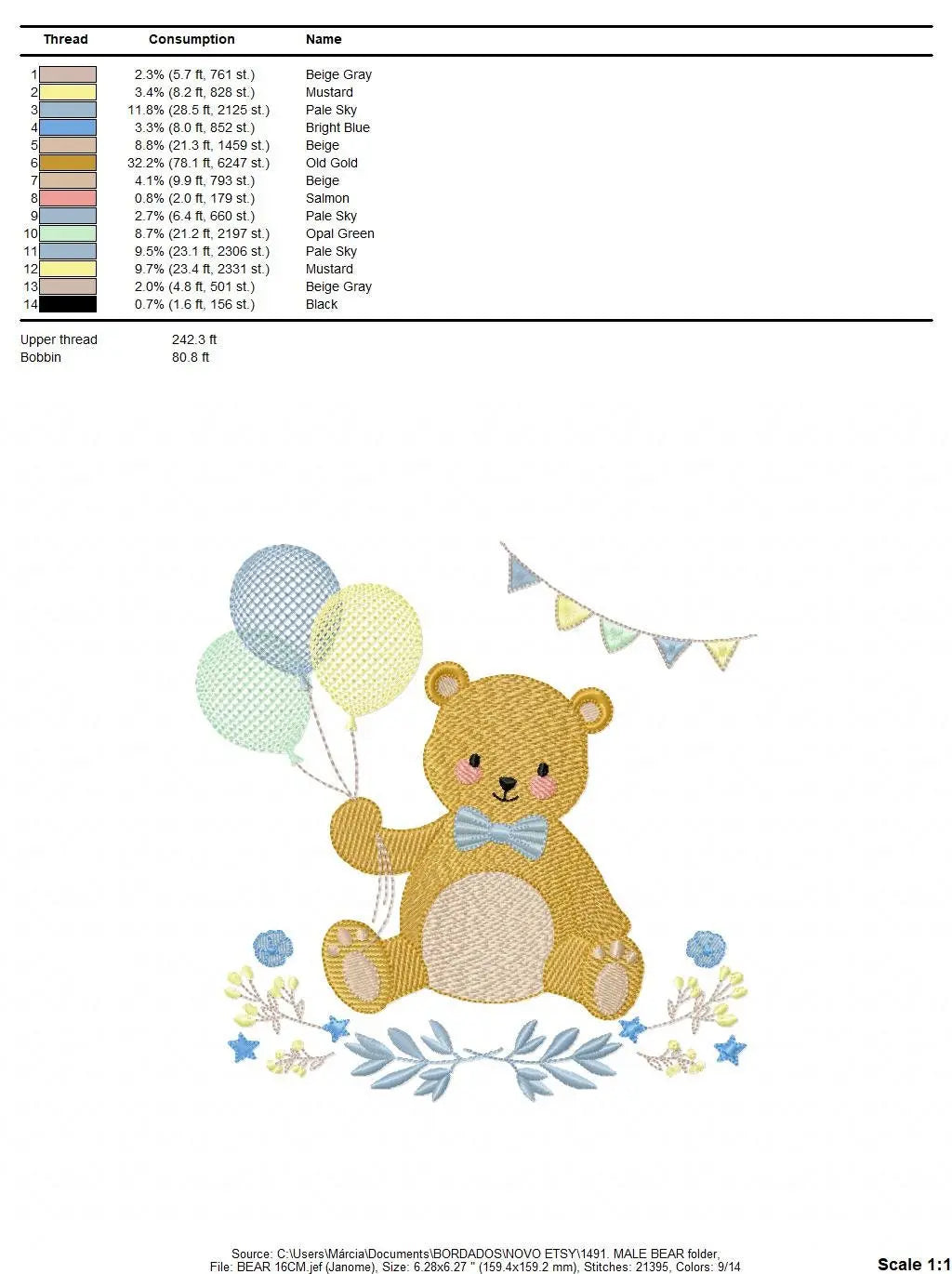 Birthday Bear embroidery designs - Animals embroidery design machine embroidery pattern - Bear embroidery file - baby boy embroidery pes jef Marcia Embroidery