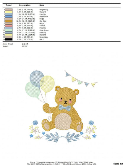 Birthday Bear embroidery designs - Animals embroidery design machine embroidery pattern - Bear embroidery file - baby boy embroidery pes jef Marcia Embroidery