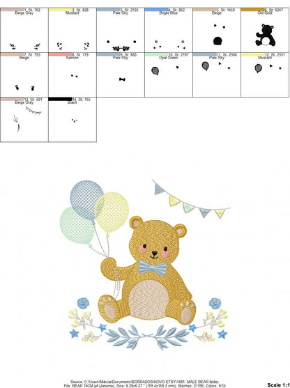 Birthday Bear embroidery designs - Animals embroidery design machine embroidery pattern - Bear embroidery file - baby boy embroidery pes jef Marcia Embroidery