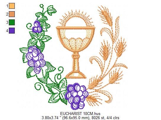 Eucharist embroidery designs - Catholic Communion embroidery design machine embroidery pattern - Grape Bread Wheat Church - instant download