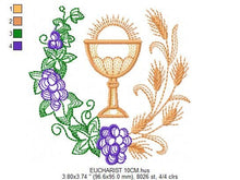 Load image into Gallery viewer, Eucharist embroidery designs - Catholic Communion embroidery design machine embroidery pattern - Grape Bread Wheat Church - instant download
