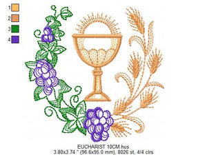 Eucharist embroidery designs - Catholic Communion embroidery design machine embroidery pattern - Grape Bread Wheat Church - instant download