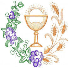 Load image into Gallery viewer, Eucharist embroidery designs - Catholic Communion embroidery design machine embroidery pattern - Grape Bread Wheat Church - instant download
