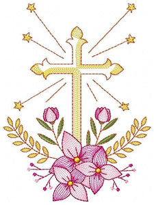 Cross embroidery designs - Religious embroidery design machine embroidery pattern - Catholic embroidery file - Cross with flowers Eucharist