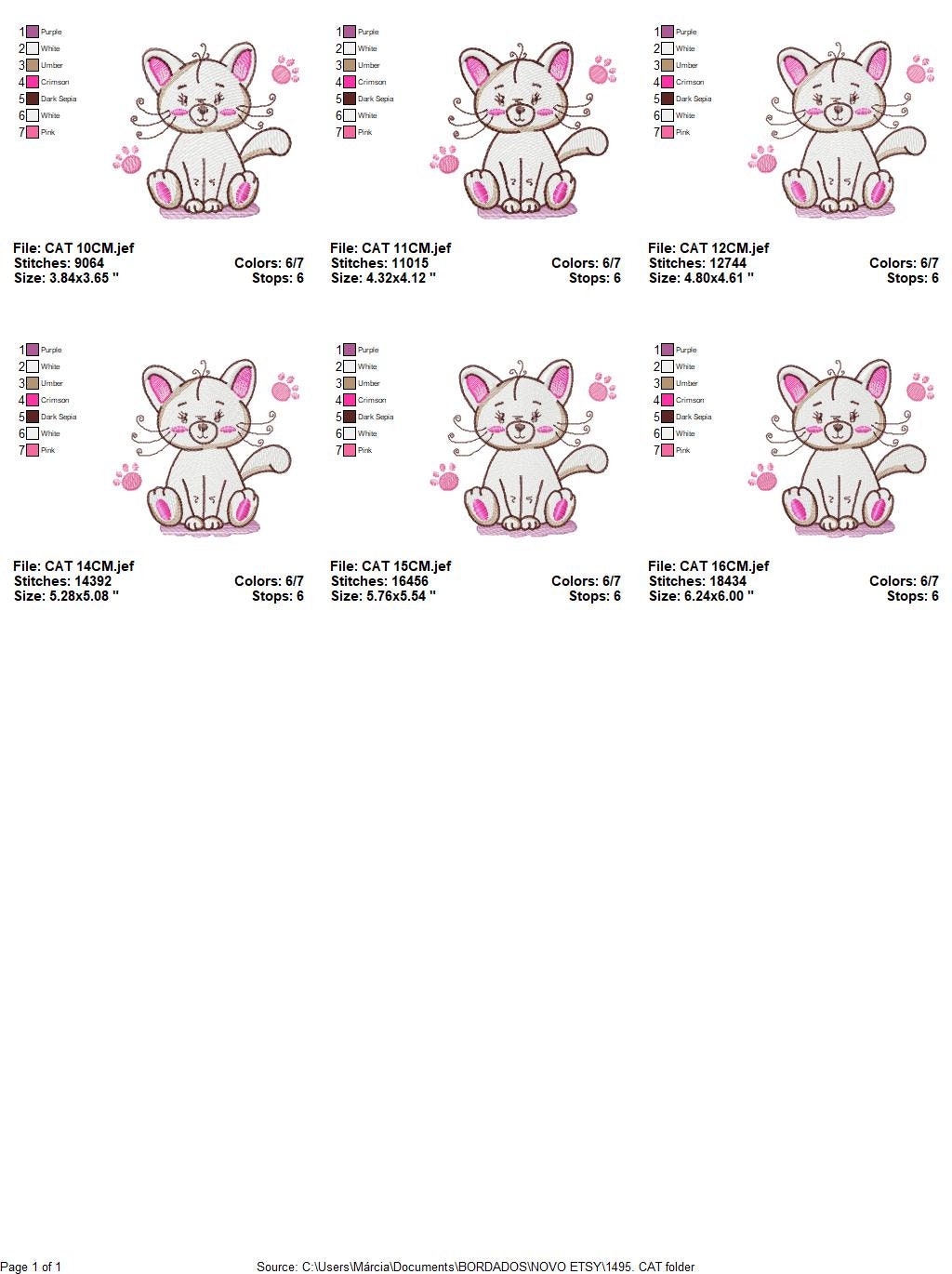 Cat embroidery design - Animal embroidery designs machine embroidery pattern - Kitten embroidery file - baby girl embroidery cat design Marcia Embroidery