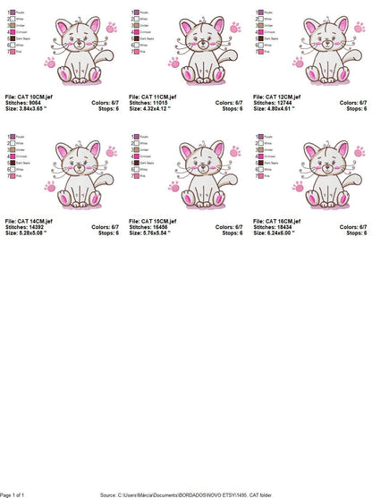 Cat embroidery design - Animal embroidery designs machine embroidery pattern - Kitten embroidery file - baby girl embroidery cat design Marcia Embroidery