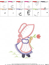 Cargar imagen en el visor de la galería, Sunbonnet embroidery designs - Girl embroidery design machine embroidery pattern -  Girl applique design Kitchen embroidery instant download
