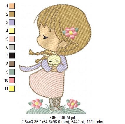 Baby Girl embroidery designs - Toodler with rabbit machine embroidery pattern - Girl with bunny file - Instant digital download pes jef dst - Marcia Embroidery