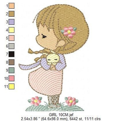 Baby Girl embroidery designs - Toodler with rabbit machine embroidery pattern - Girl with bunny file - Instant digital download pes jef dst - Marcia Embroidery