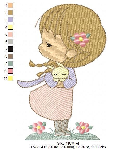 Baby Girl embroidery designs - Toodler with rabbit machine embroidery pattern - Girl with bunny file - Instant digital download pes jef dst - Marcia Embroidery
