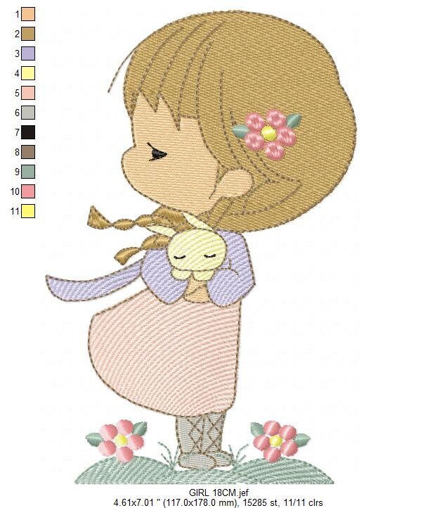 Baby Girl embroidery designs - Toodler with rabbit machine embroidery pattern - Girl with bunny file - Instant digital download pes jef dst - Marcia Embroidery