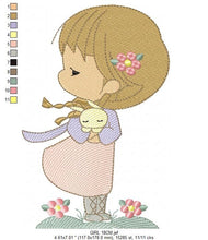 Laden Sie das Bild in den Galerie-Viewer, Baby Girl embroidery designs - Toodler embroidery design machine embroidery pattern - Girl with bunny embroidery file - instant download
