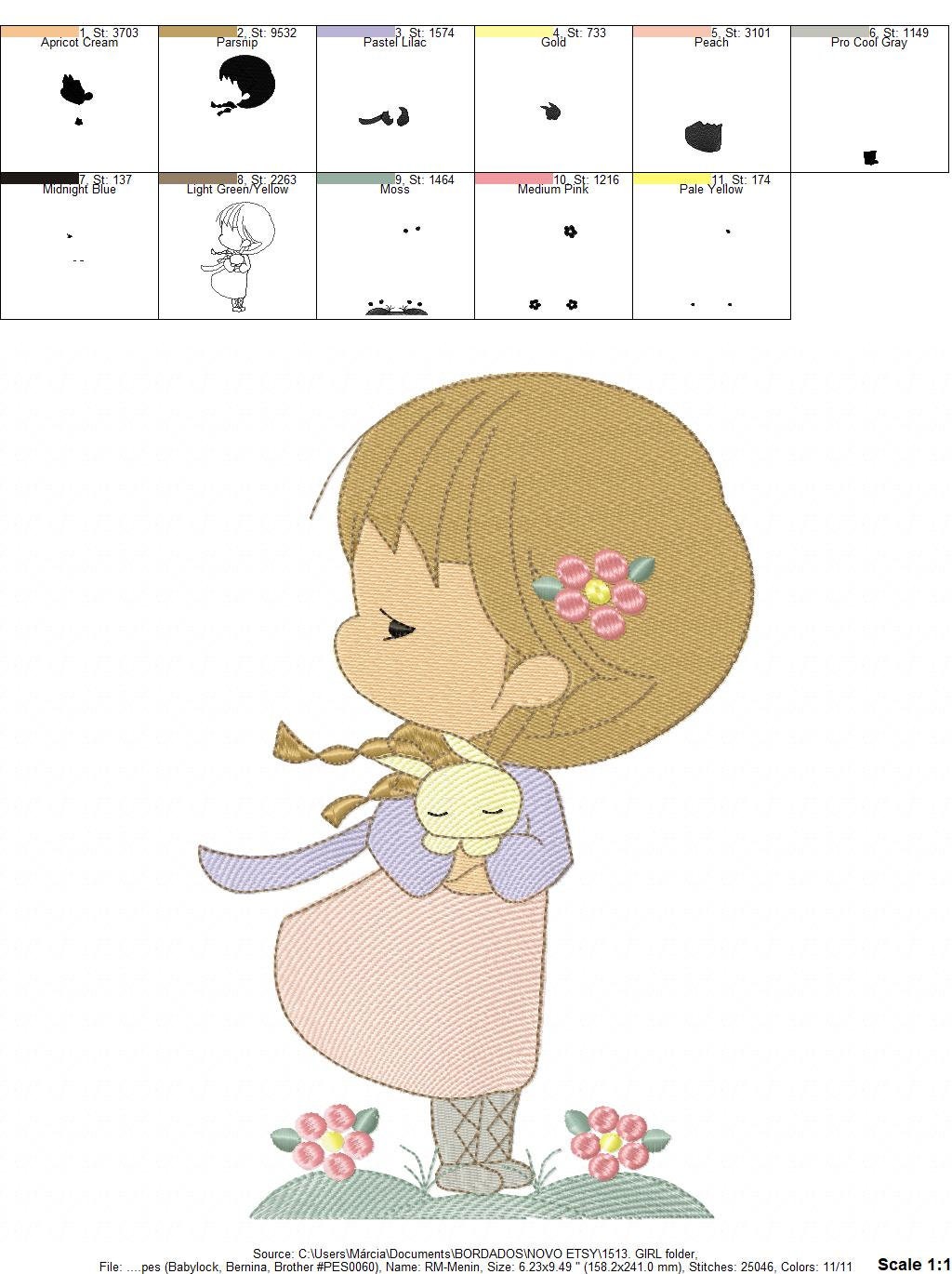 Baby Girl embroidery designs - Toodler with rabbit machine embroidery pattern - Girl with bunny file - Instant digital download pes jef dst - Marcia Embroidery