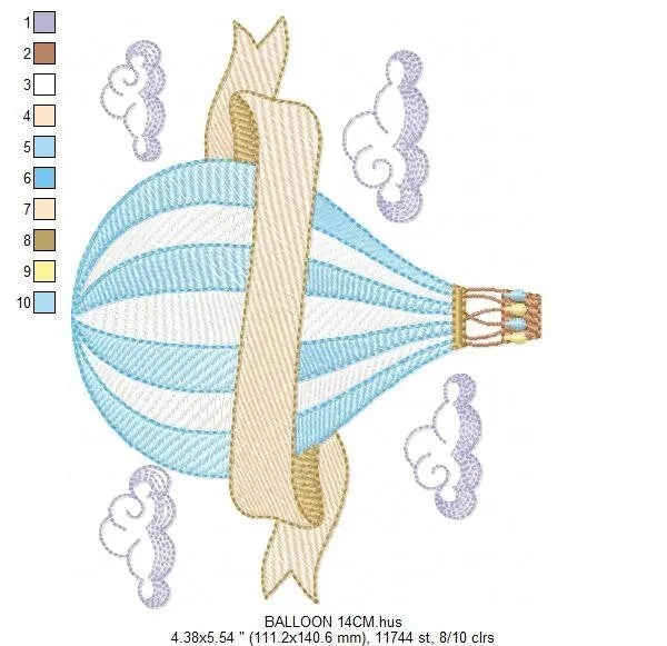 Balloon embroidery designs - Hot air balloon embroidery design machine embroidery pattern - Sky clouds embroidery file - instant download Marcia Embroidery