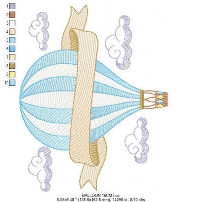 Balloon embroidery designs - Hot air balloon embroidery design machine embroidery pattern - Sky clouds embroidery file - instant download Marcia Embroidery
