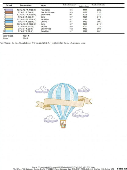 Balloon embroidery designs - Hot air balloon embroidery design machine embroidery pattern - Sky clouds embroidery file - instant download Marcia Embroidery